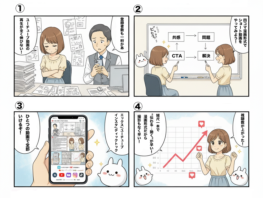 広告マンガ 依頼 制作サンプル - 4コマ漫画でサービスを魅力的に表現